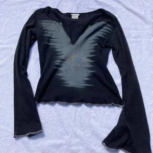 Charlotte Russe Black and Silver Deep V-neck Long-sleeved Flared Sleeve Shirt